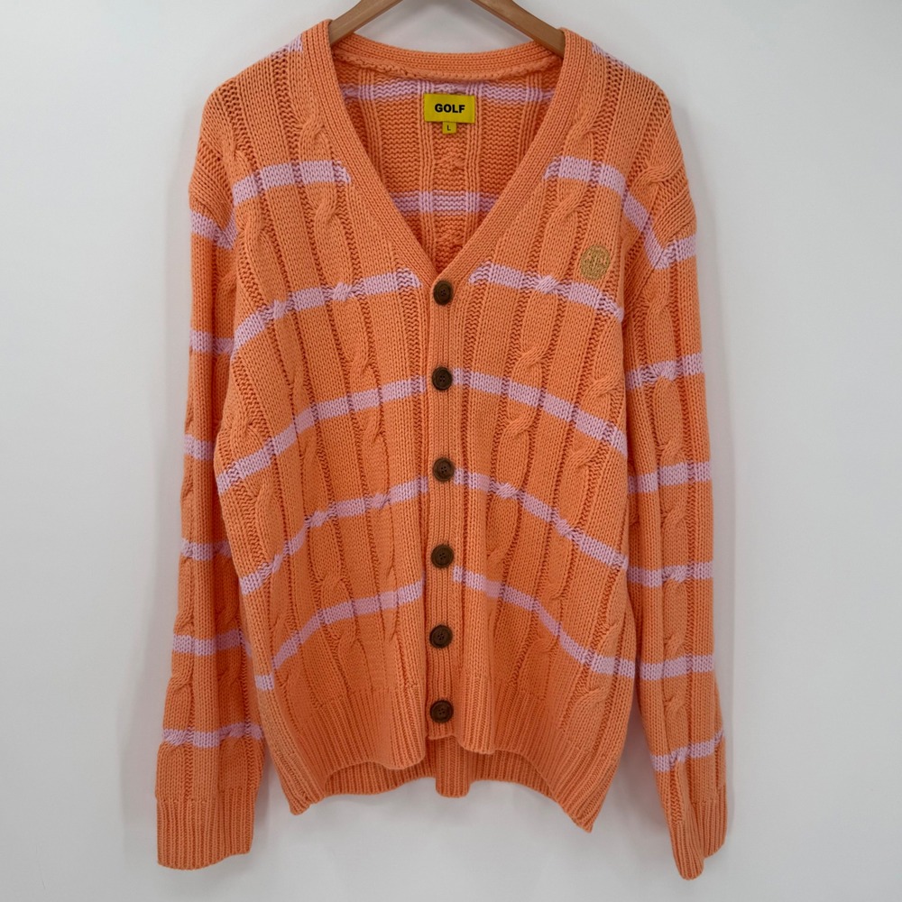 Golf Wang Grand Logo Striped Cardigan Sweater Men's Large Orange Pink Wool Blend
